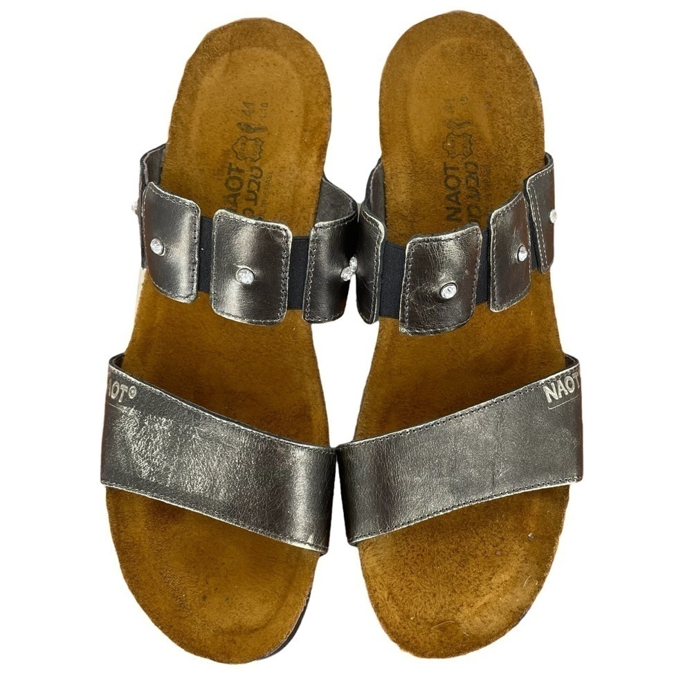 Naot Distressed Silver Metallic Rhinestone Slip-On Sandals - Sz 41(UK)/10 (US)